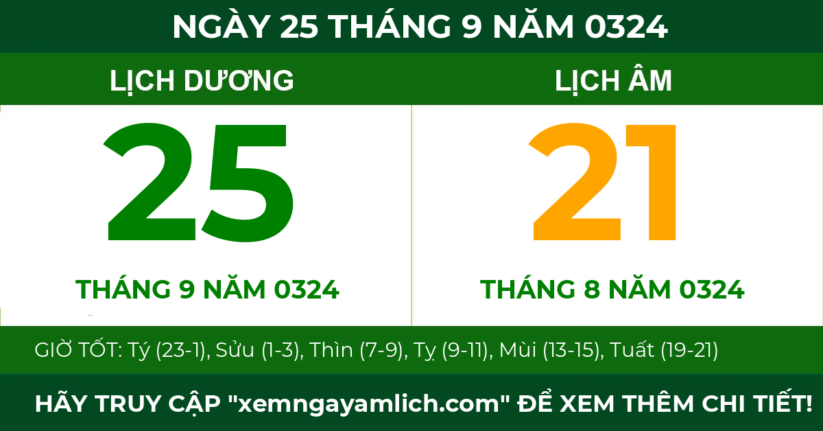 lịch âm ngày 25 tháng 9 năm 0324