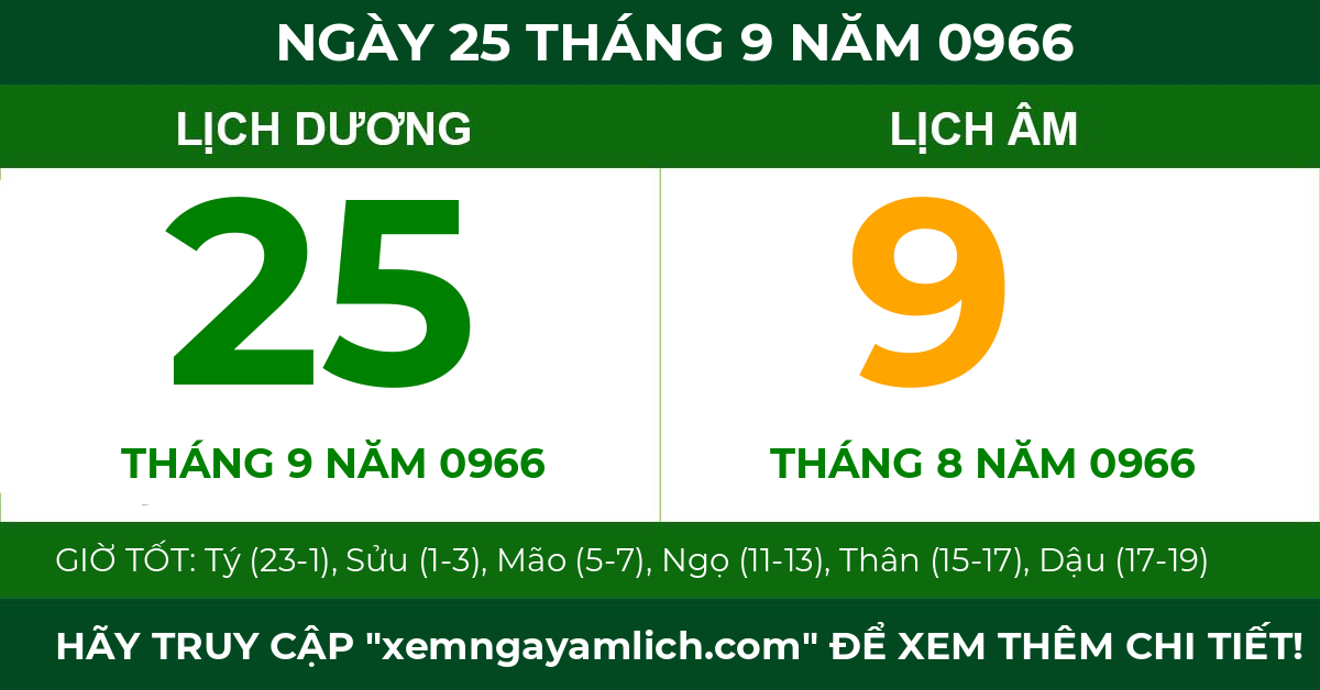lịch âm ngày 25 tháng 9 năm 0966