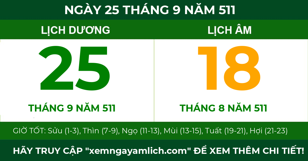 lịch âm ngày 25 tháng 9 năm 511