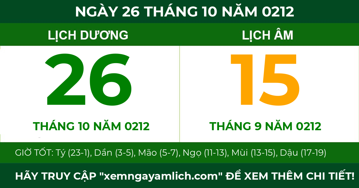 lịch âm ngày 26 tháng 10 năm 0212