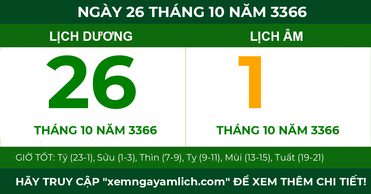 lịch âm ngày 26 tháng 10 năm 3366