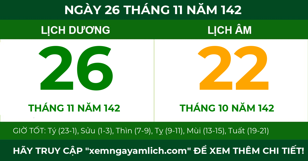 lịch âm ngày 26 tháng 11 năm 142