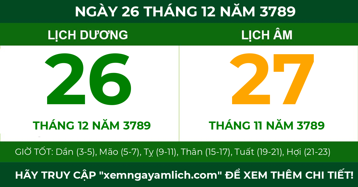 lịch âm ngày 26 tháng 12 năm 3789