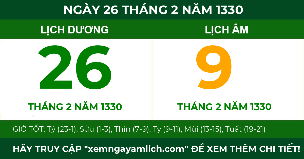 lịch âm ngày 26 tháng 2 năm 1330