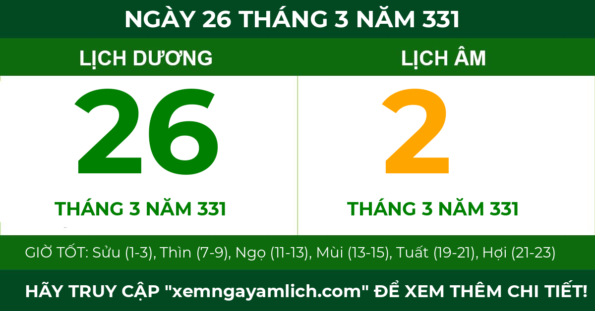 lịch âm ngày 26 tháng 3 năm 331
