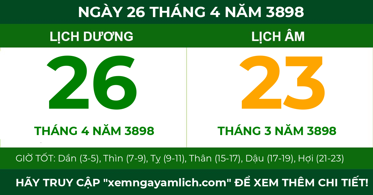 lịch âm ngày 26 tháng 4 năm 3898