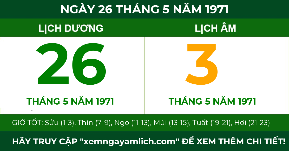 lịch âm ngày 26 tháng 5 năm 1971