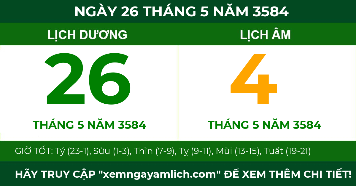 lịch âm ngày 26 tháng 5 năm 3584