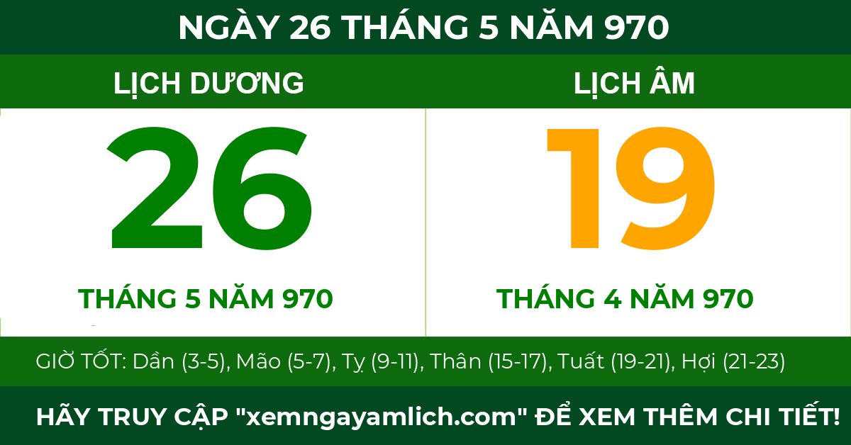 lịch âm ngày 26 tháng 5 năm 970