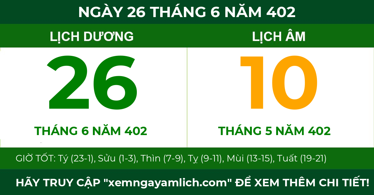 lịch âm ngày 26 tháng 6 năm 402
