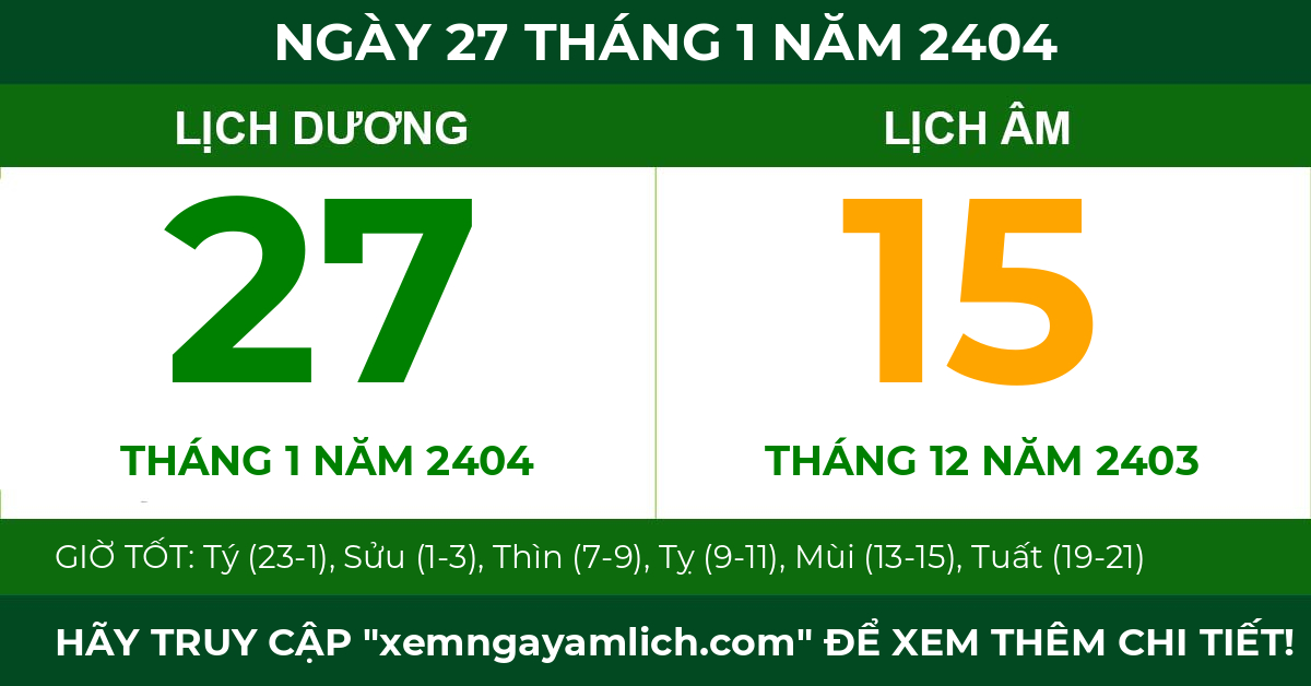 lịch âm ngày 27 tháng 1 năm 2404