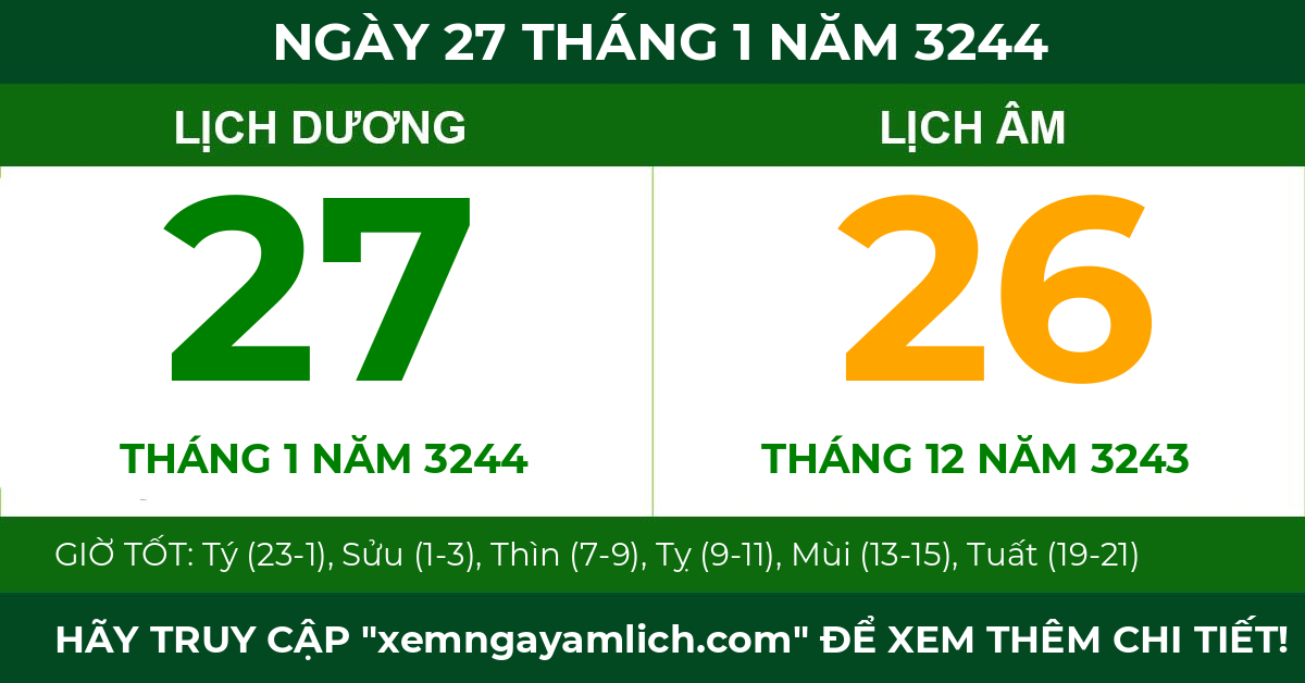 lịch âm ngày 27 tháng 1 năm 3244