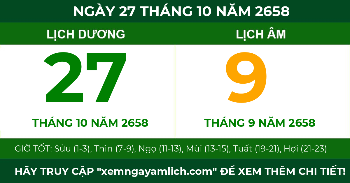 lịch âm ngày 27 tháng 10 năm 2658