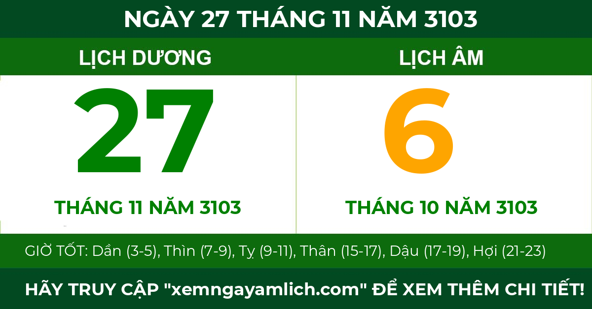 lịch âm ngày 27 tháng 11 năm 3103
