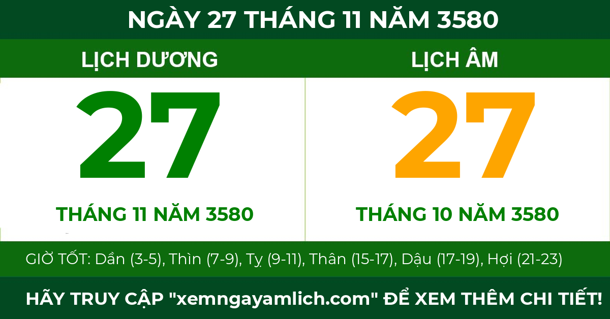 lịch âm ngày 27 tháng 11 năm 3580