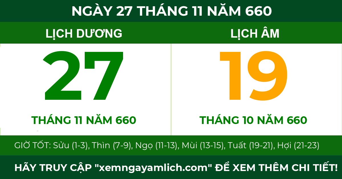 lịch âm ngày 27 tháng 11 năm 660
