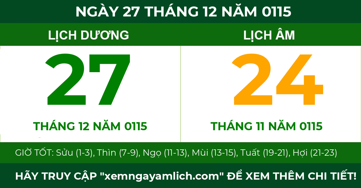 lịch âm ngày 27 tháng 12 năm 0115