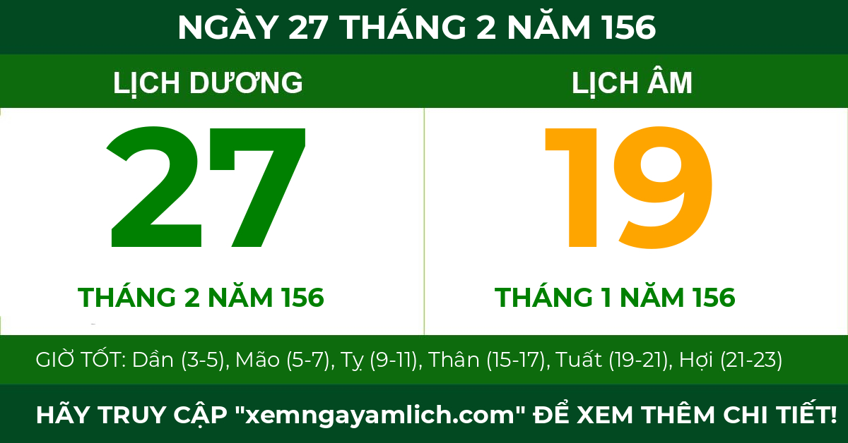 lịch âm ngày 27 tháng 2 năm 156
