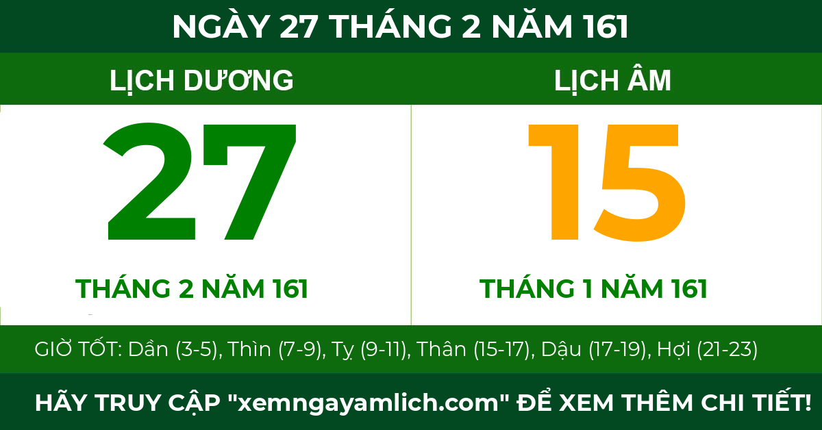lịch âm ngày 27 tháng 2 năm 161
