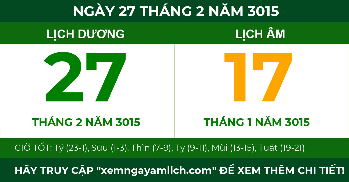 lịch âm ngày 27 tháng 2 năm 3015