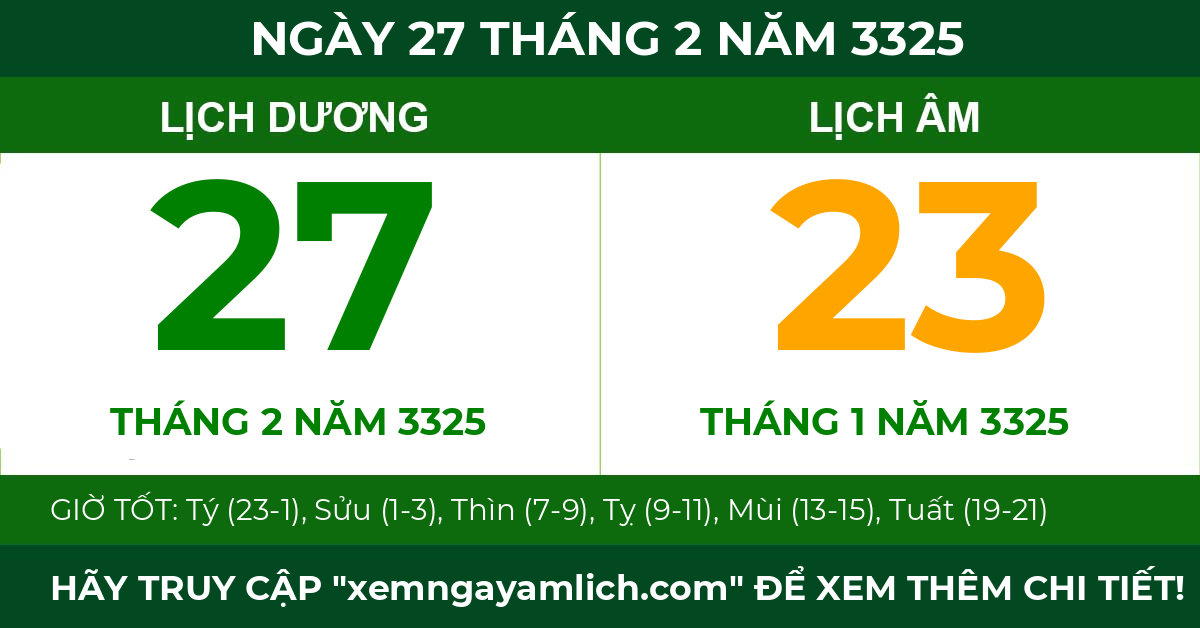 lịch âm ngày 27 tháng 2 năm 3325
