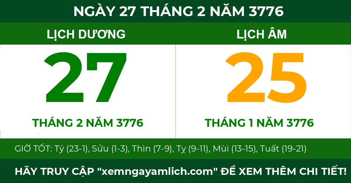 lịch âm ngày 27 tháng 2 năm 3776