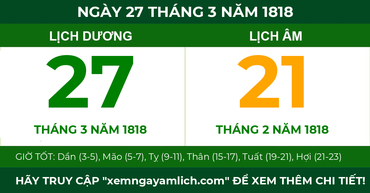 lịch âm ngày 27 tháng 3 năm 1818