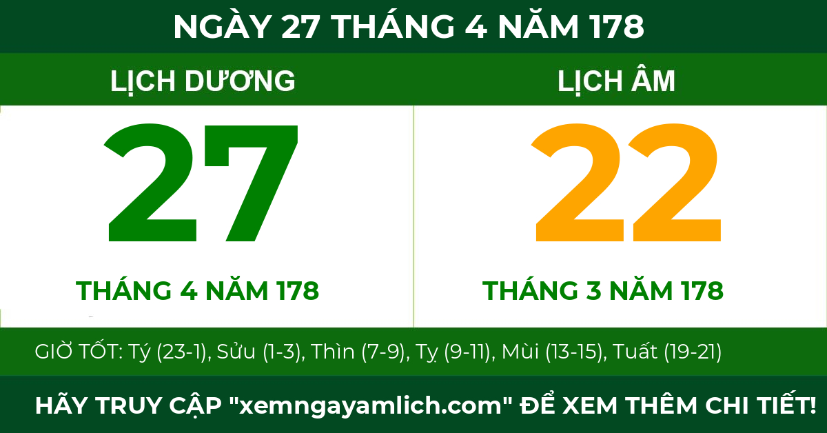 lịch âm ngày 27 tháng 4 năm 178