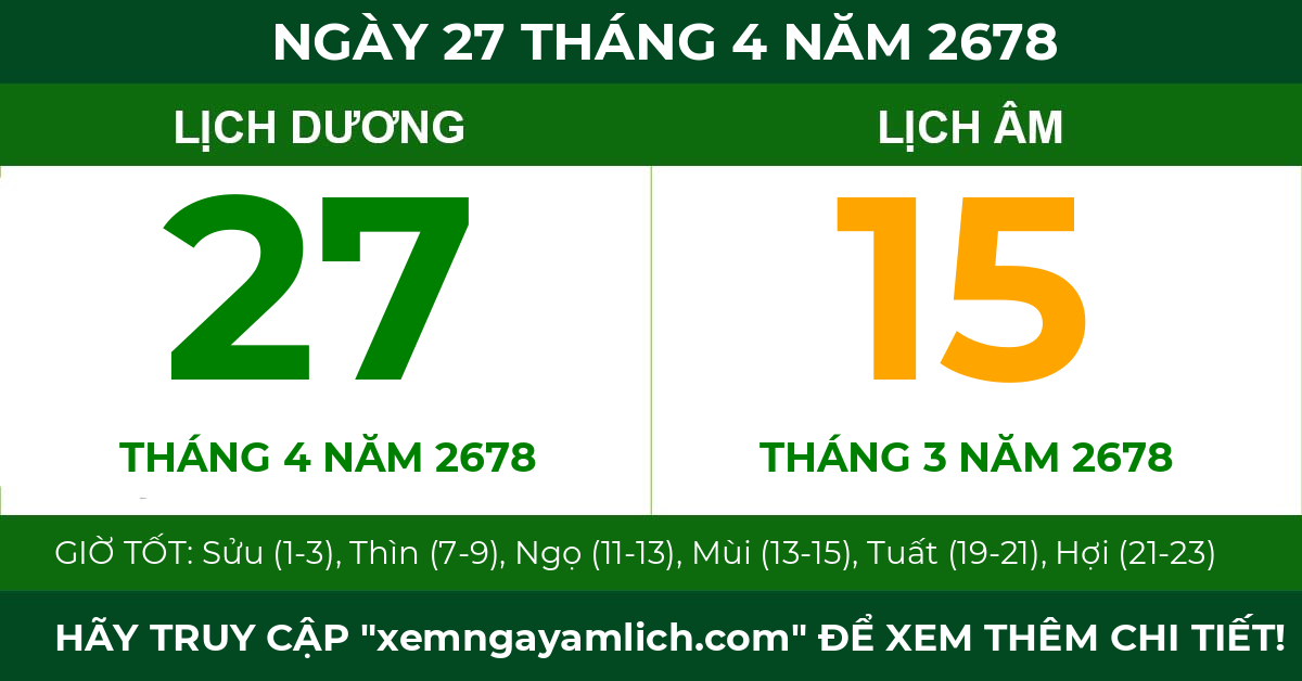 lịch âm ngày 27 tháng 4 năm 2678