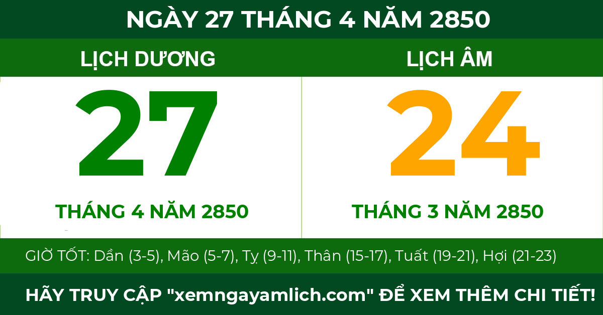 lịch âm ngày 27 tháng 4 năm 2850