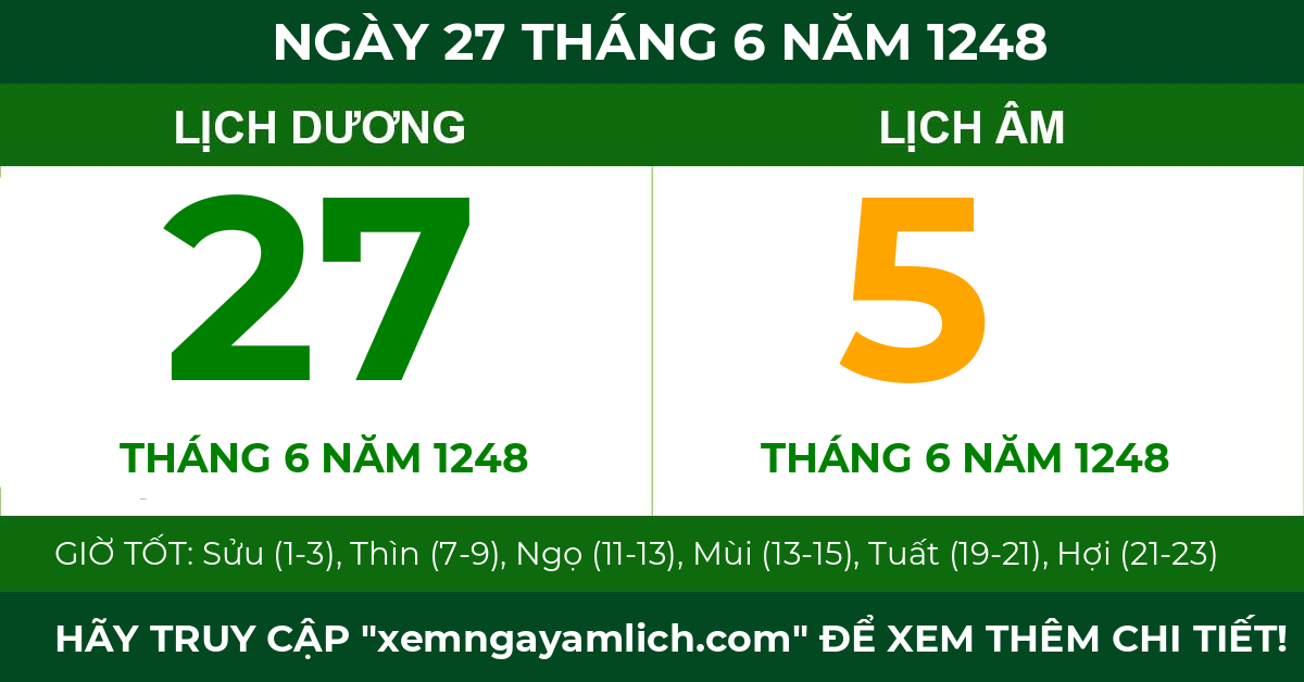 lịch âm ngày 27 tháng 6 năm 1248