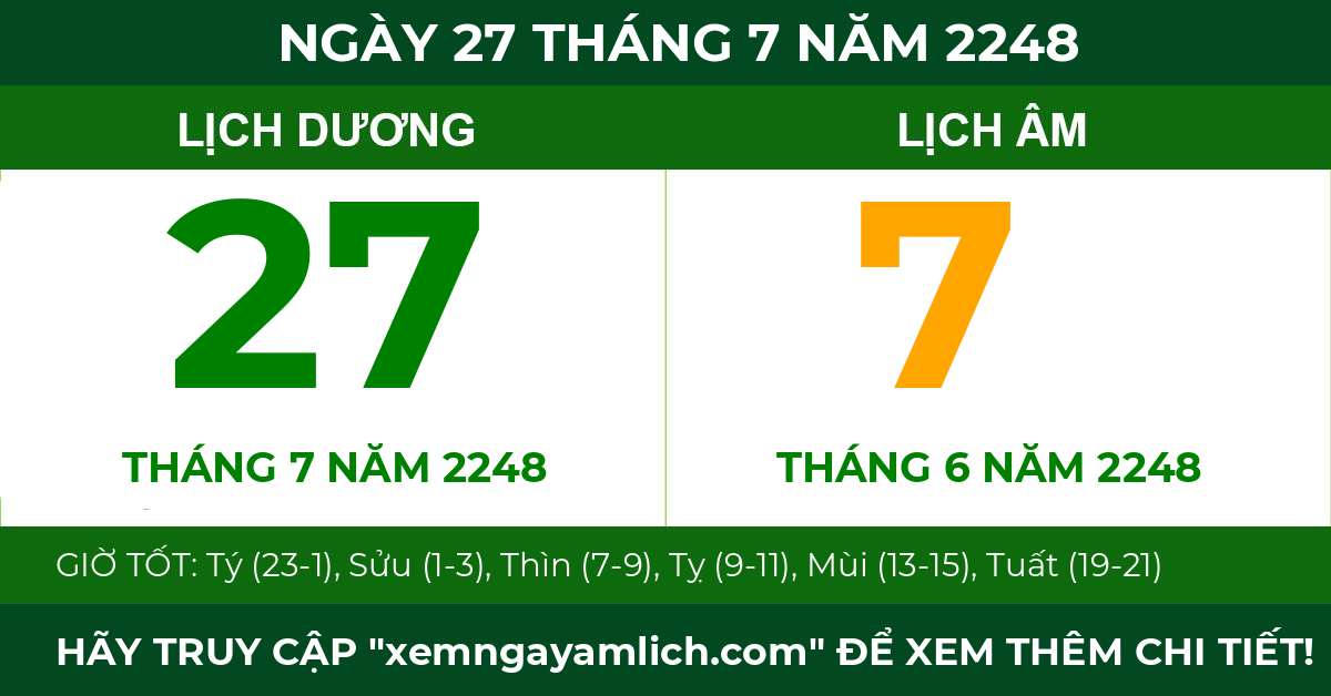 lịch âm ngày 27 tháng 7 năm 2248