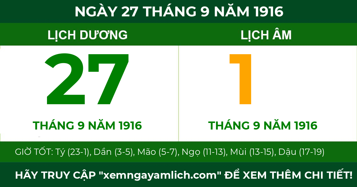 lịch âm ngày 27 tháng 9 năm 1916