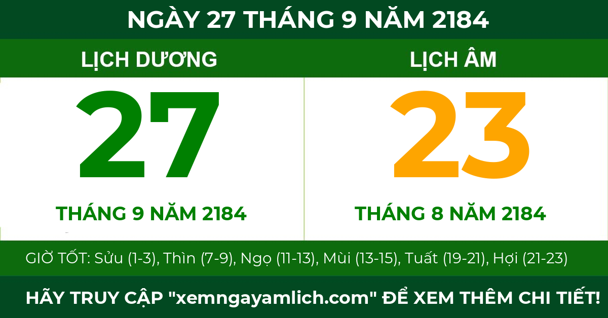 lịch âm ngày 27 tháng 9 năm 2184