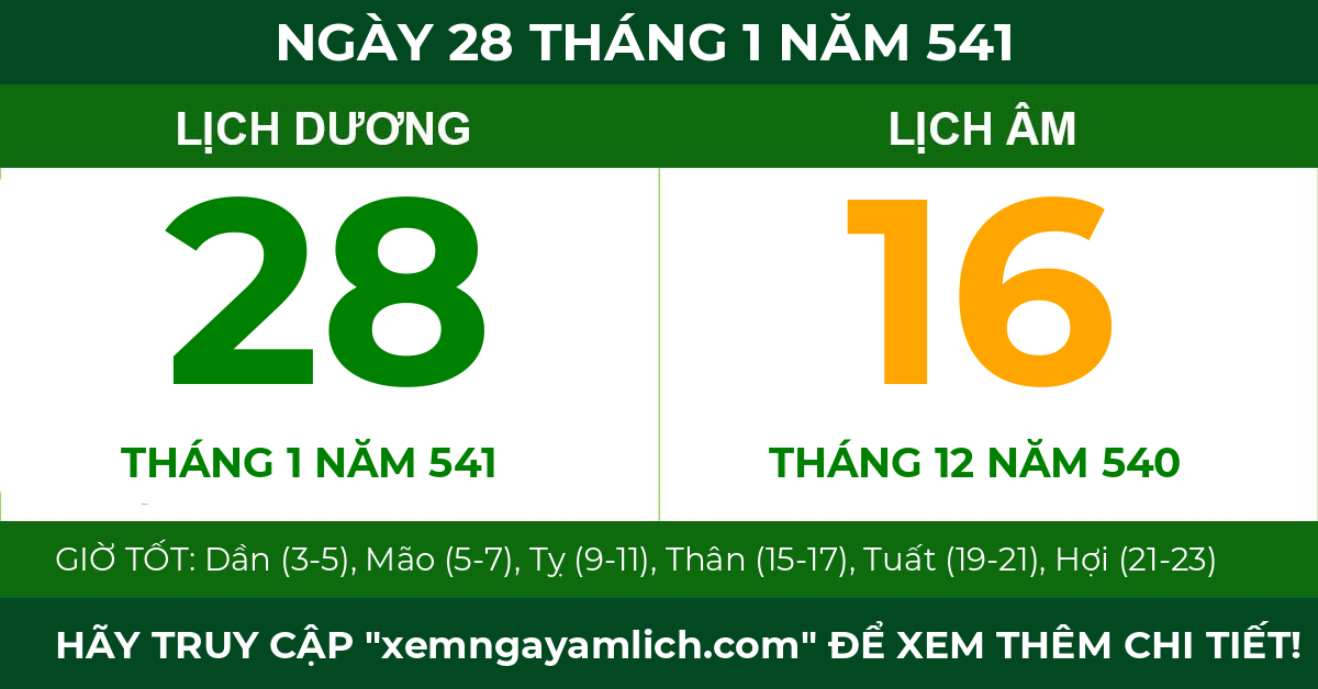lịch âm ngày 28 tháng 1 năm 541