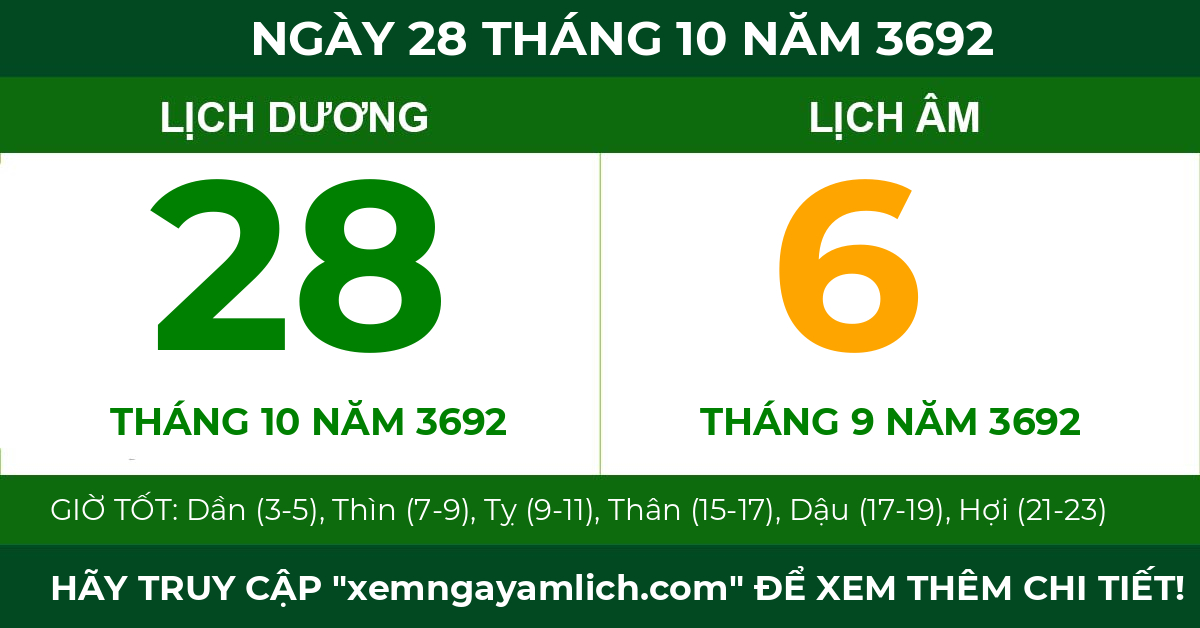 lịch âm ngày 28 tháng 10 năm 3692