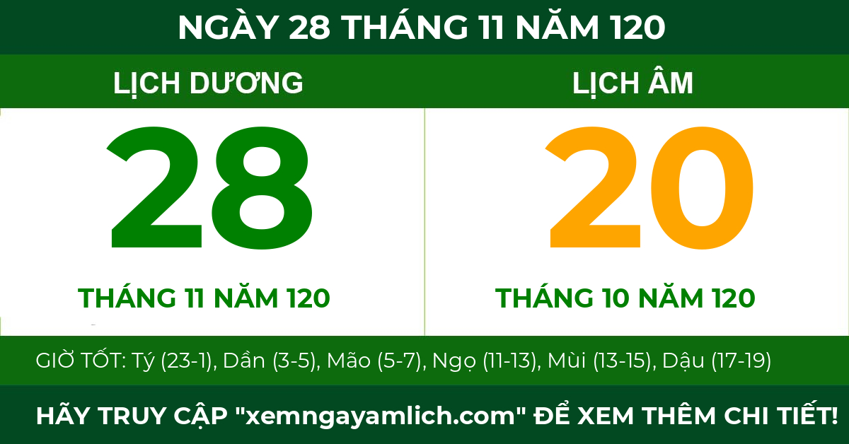 lịch âm ngày 28 tháng 11 năm 120