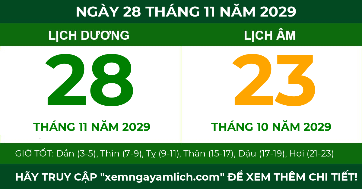 lịch âm ngày 28 tháng 11 năm 2029