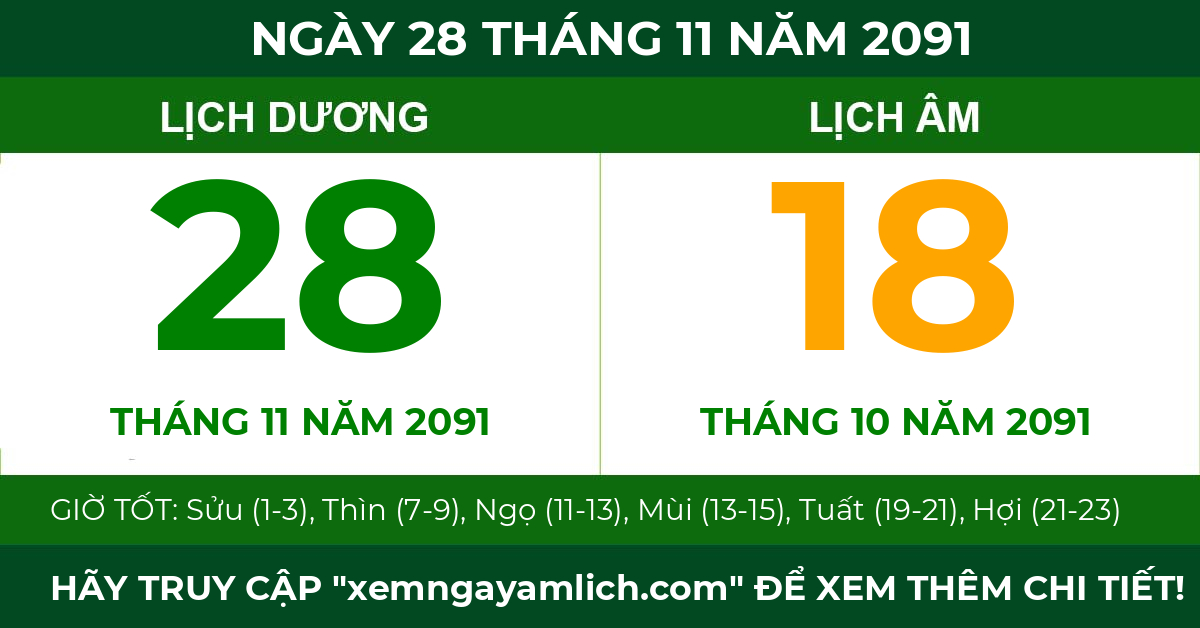 lịch âm ngày 28 tháng 11 năm 2091