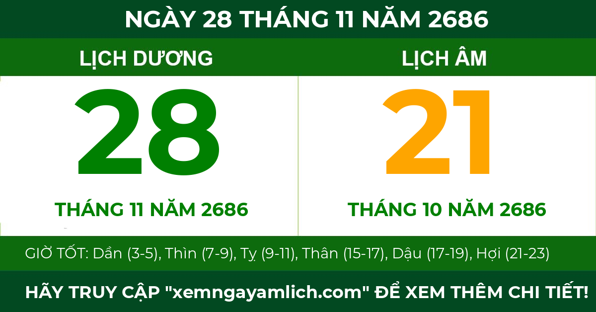 lịch âm ngày 28 tháng 11 năm 2686