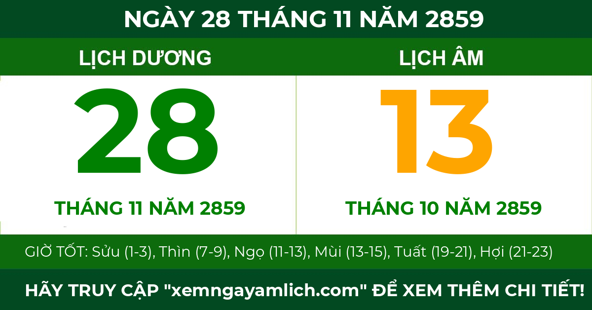 lịch âm ngày 28 tháng 11 năm 2859