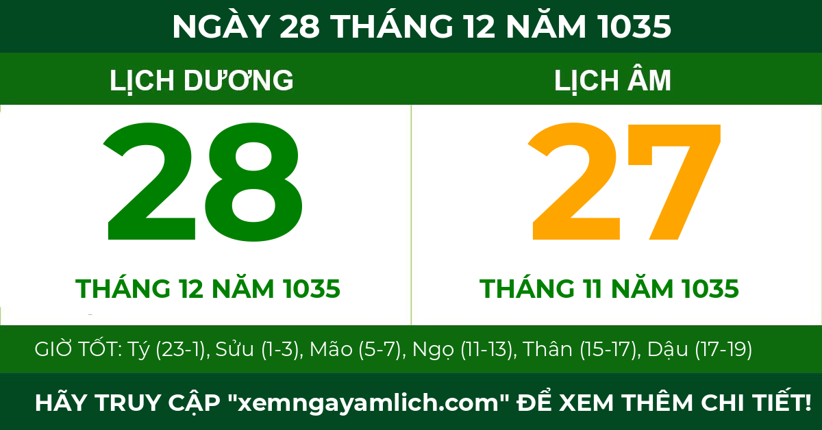 lịch âm ngày 28 tháng 12 năm 1035