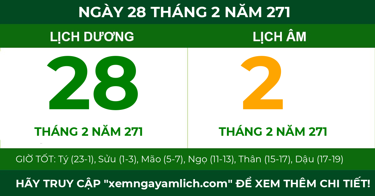 lịch âm ngày 28 tháng 2 năm 271