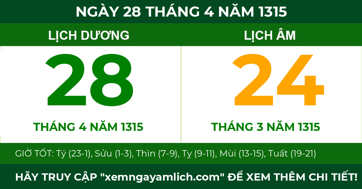 lịch âm ngày 28 tháng 4 năm 1315