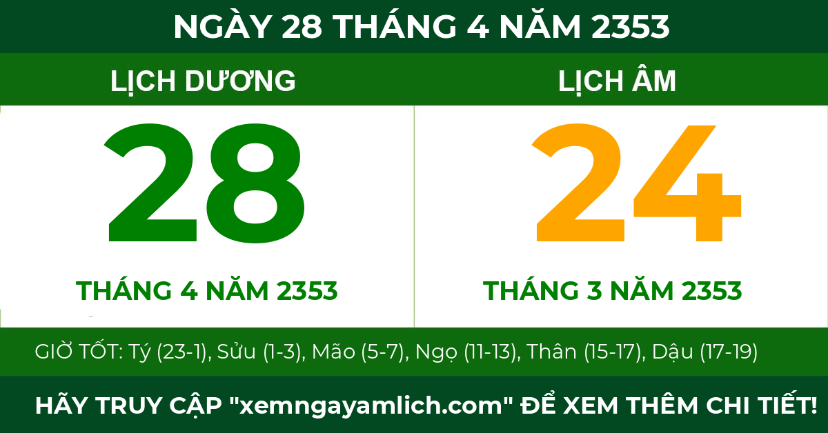lịch âm ngày 28 tháng 4 năm 2353