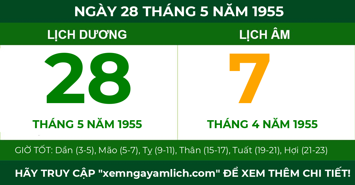 lịch âm ngày 28 tháng 5 năm 1955