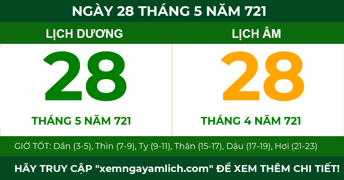lịch âm ngày 28 tháng 5 năm 721
