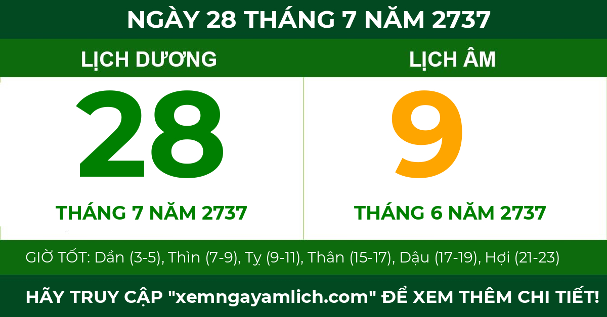 lịch âm ngày 28 tháng 7 năm 2737