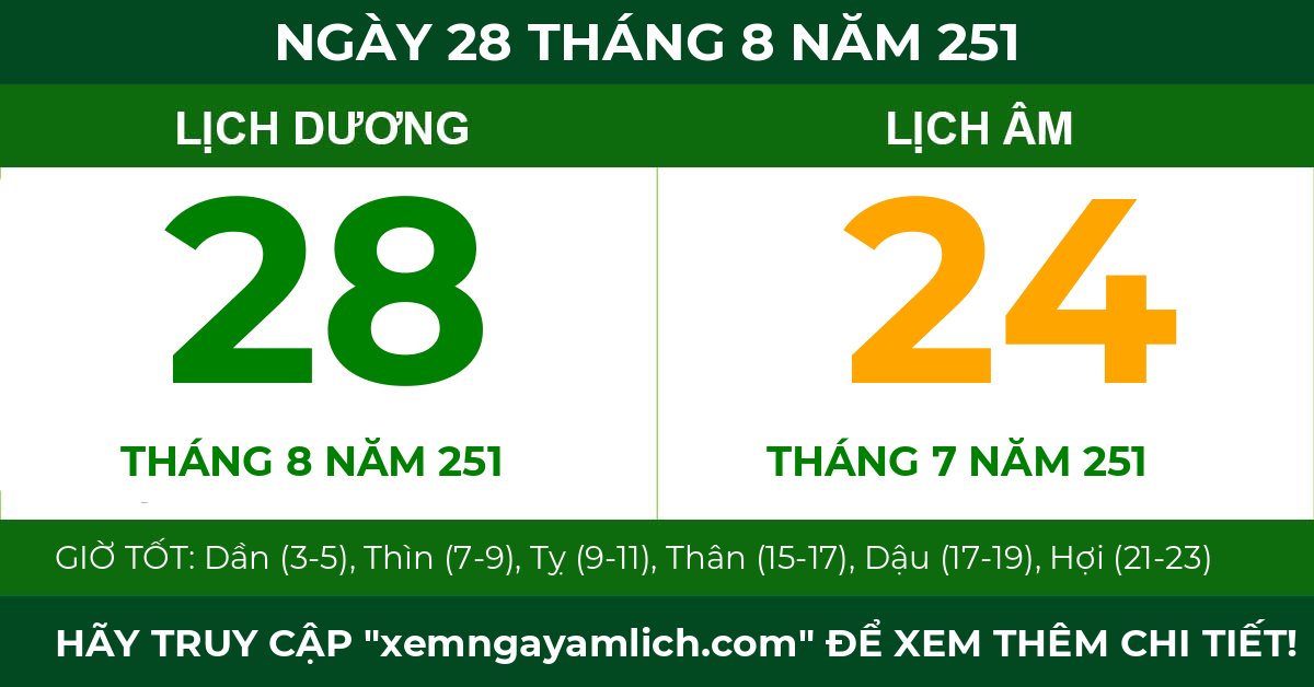 lịch âm ngày 28 tháng 8 năm 251
