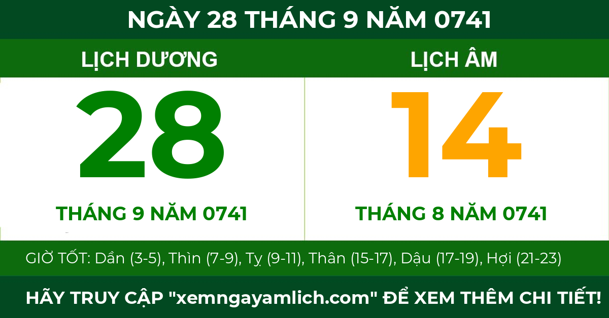 lịch âm ngày 28 tháng 9 năm 0741